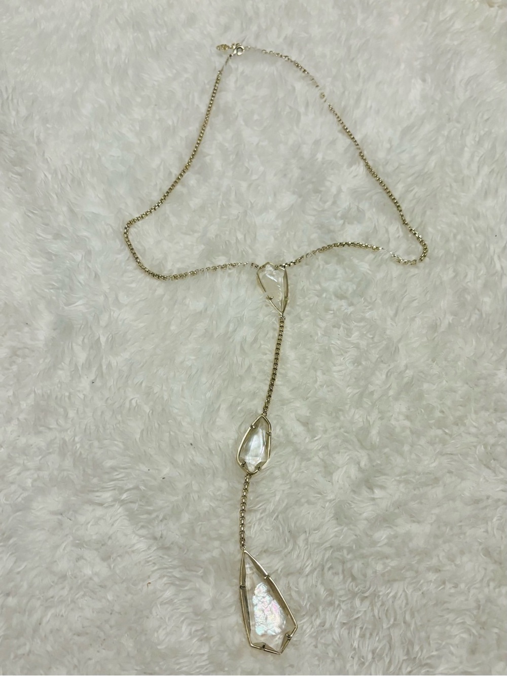 Kendra Scott Gold-tone Lariat Necklace with Clear and Iridescent Stones